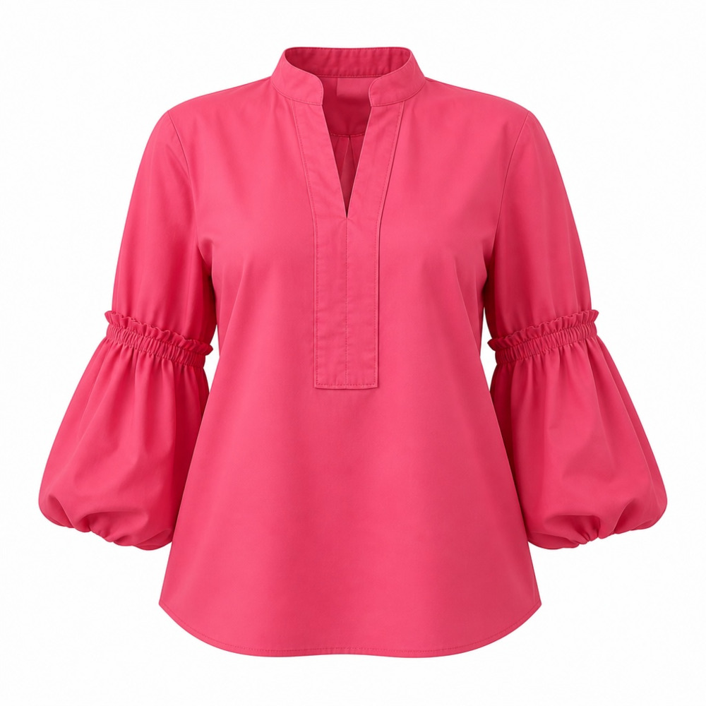 Chico's Poplin Cotton 3/4 Sleeve Popover Blouse in Magenta